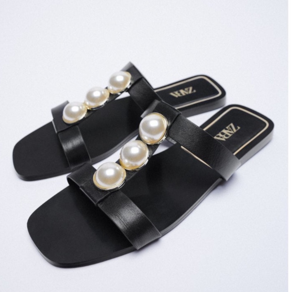 Zara pearl flat sandals